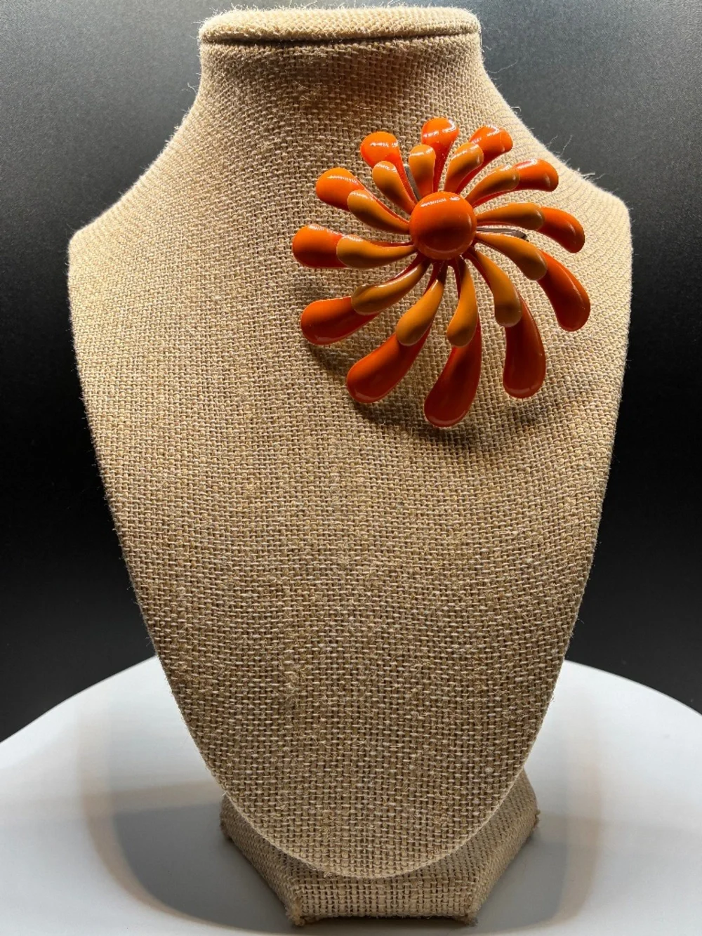 Vintage Orange Enamel Petal Brooch
